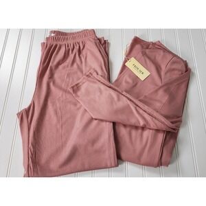 NWT Ekouaer Wide Leg Lounge Pants Women Large Pink 3 Piece Ribbed Knit Casual